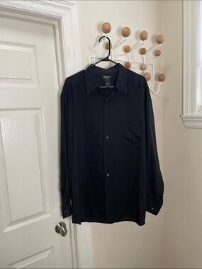 Claiborne - 100% Silk Button Down Baggy Shirt - Black - XL